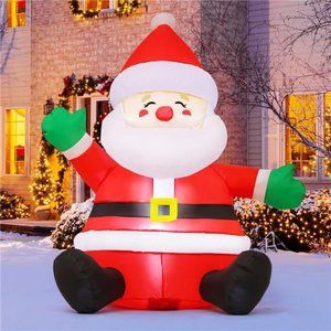5 FT Christmas Inflatables Sitting Santa Claus Happy Face with Built-in LEDs